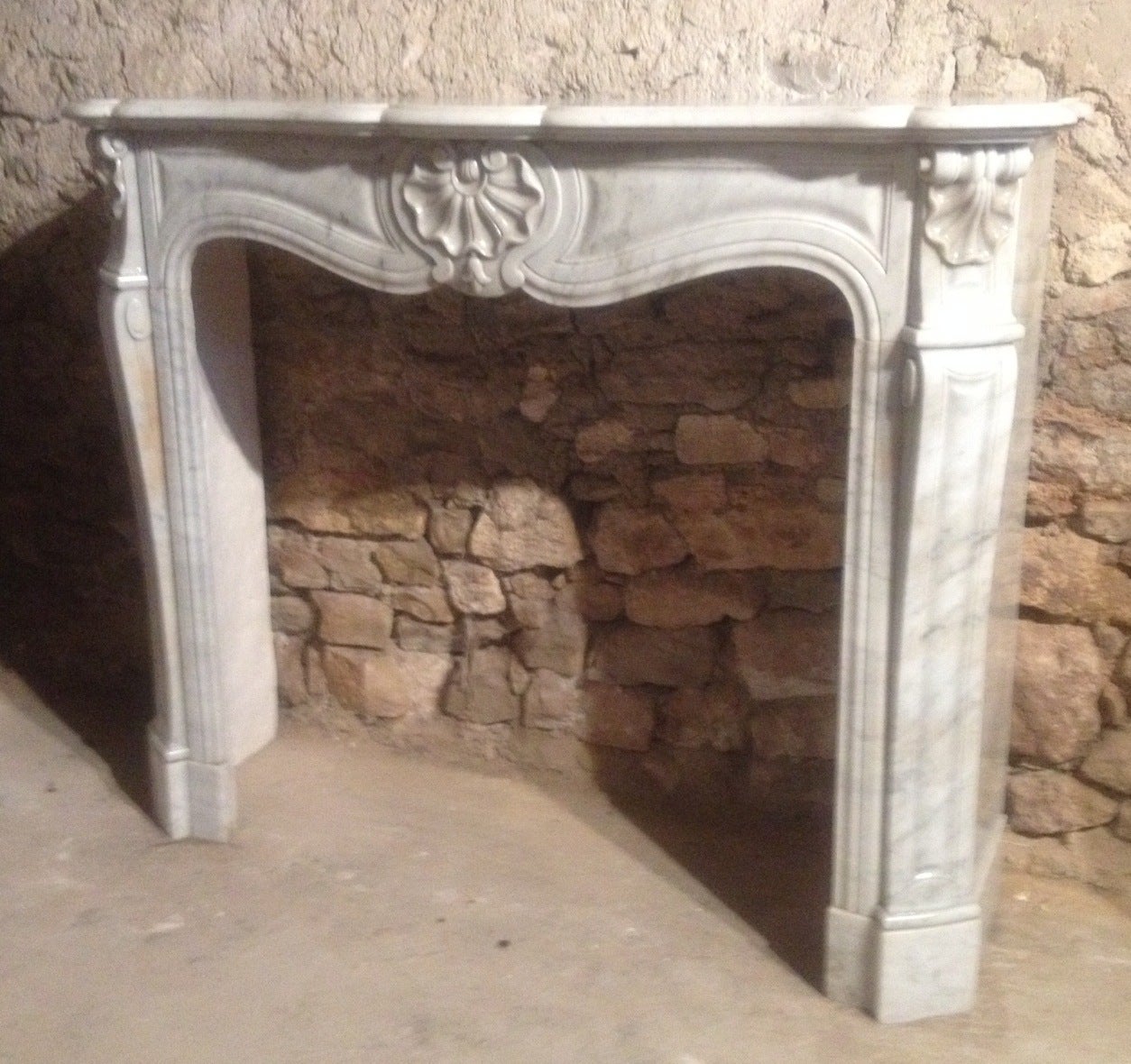 French Parisian Louis XV Style Fireplace in White Marble, circa 1800s, France 2