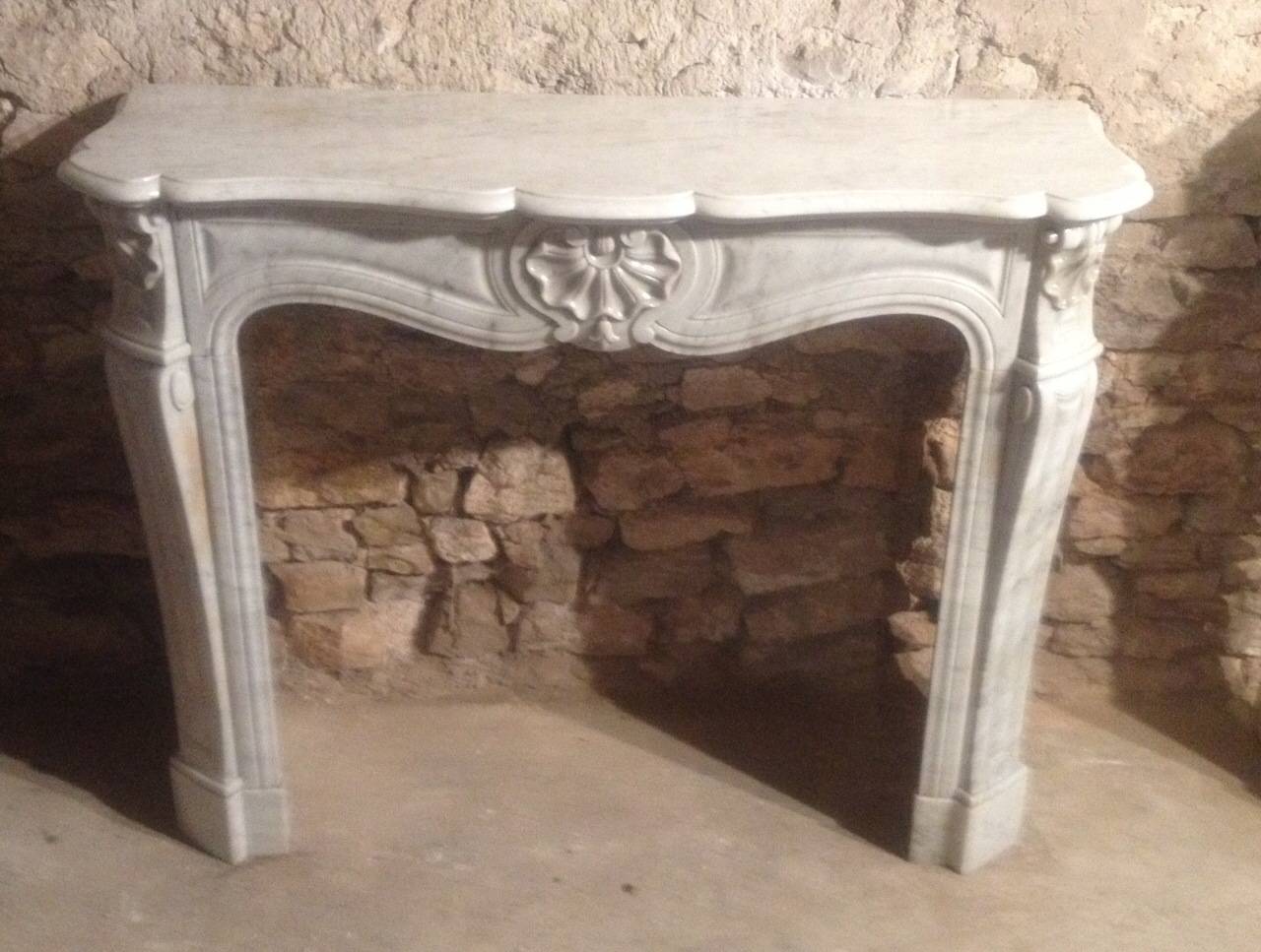 French Parisian Louis XV Style Fireplace in White Marble, circa 1800s, France 3