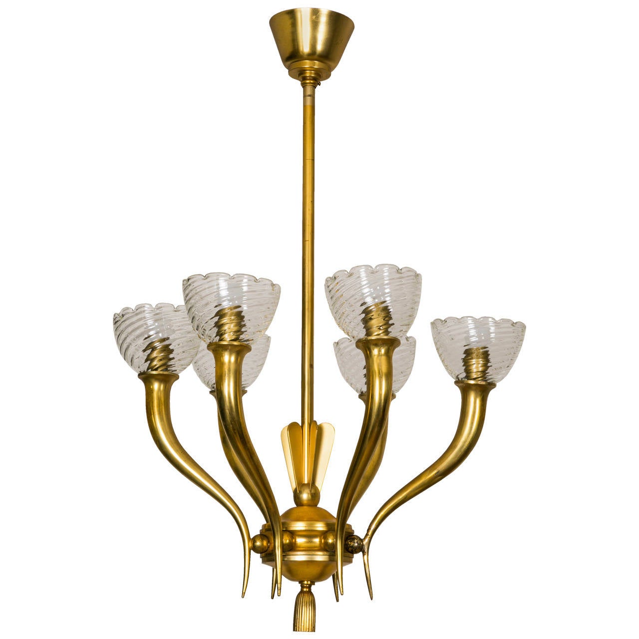 Gilt Bronze and Glass Chandelier, Italy, 1960 For Sale