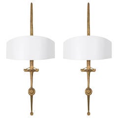 Pair of Gilt Bronze Wall Lights Called "Sword, " 1958-1960 by F. Agostini