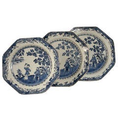 Set of Three Chinese Blue and White Octagonal Chargers, China, 18th Century