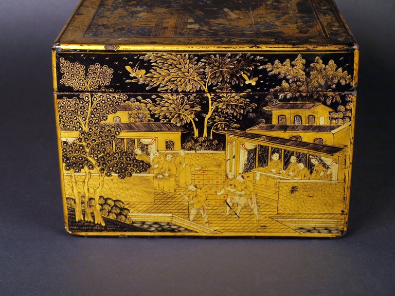 Cantonese Chinese Export Lacquer Tea Box  Mid-19th Century  1