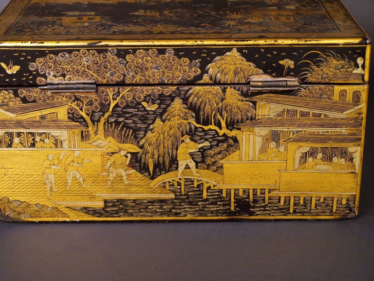 Cantonese Chinese Export Lacquer Tea Box  Mid-19th Century  2