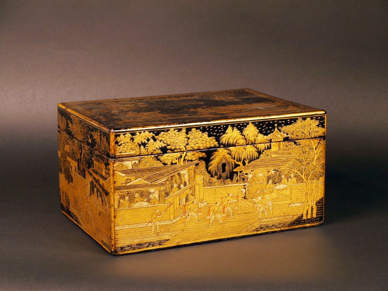 Cantonese Chinese Export Lacquer Tea Box  Mid-19th Century  4