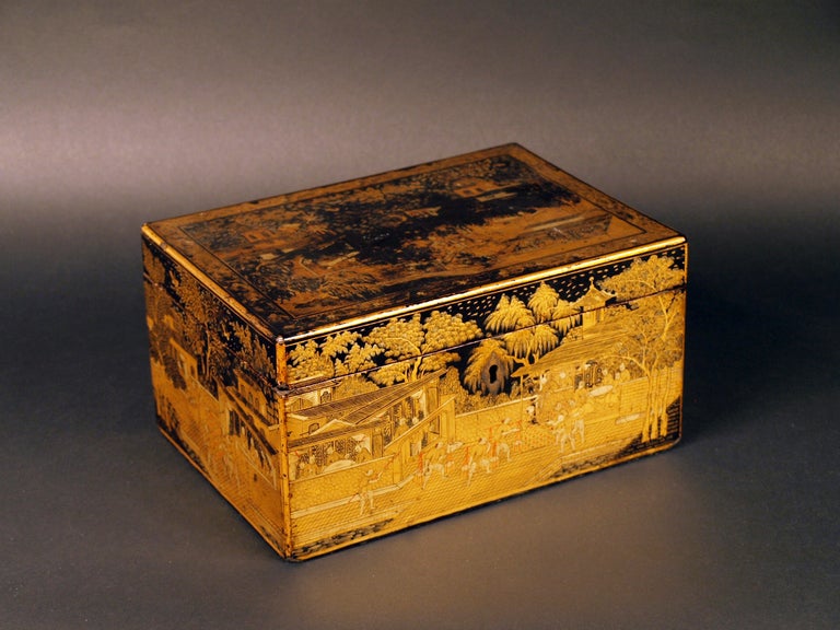 Cantonese Chinese Export Lacquer Tea Box  Mid-19th Century  3