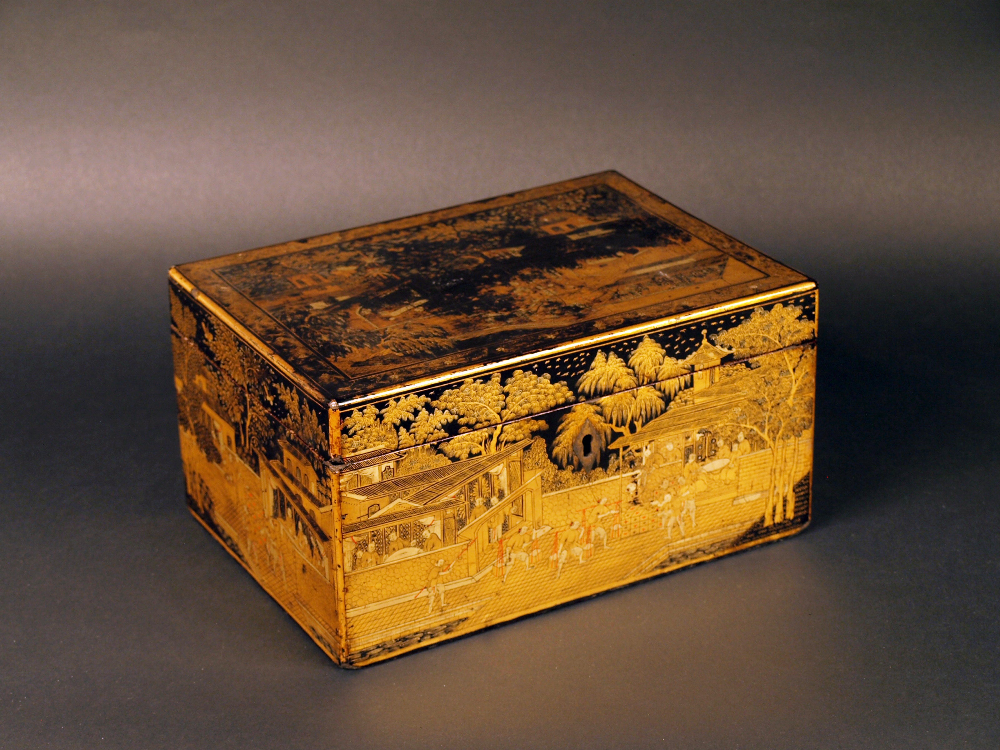 Cantonese Chinese Export Lacquer Tea Box  Mid-19th Century 