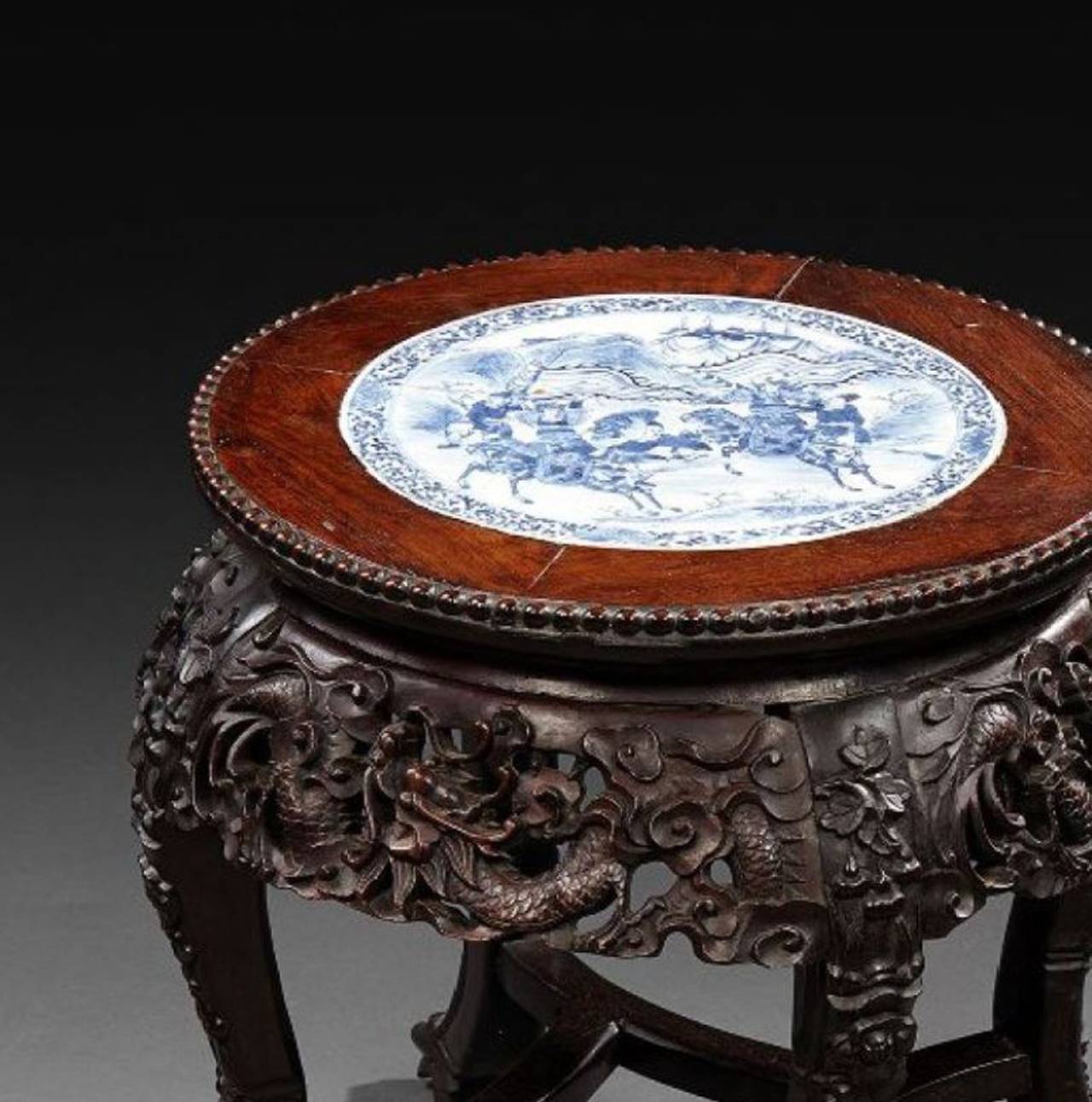 Chinese China, Stool or Small Table with Porcelain Plaque, 19th Century For Sale