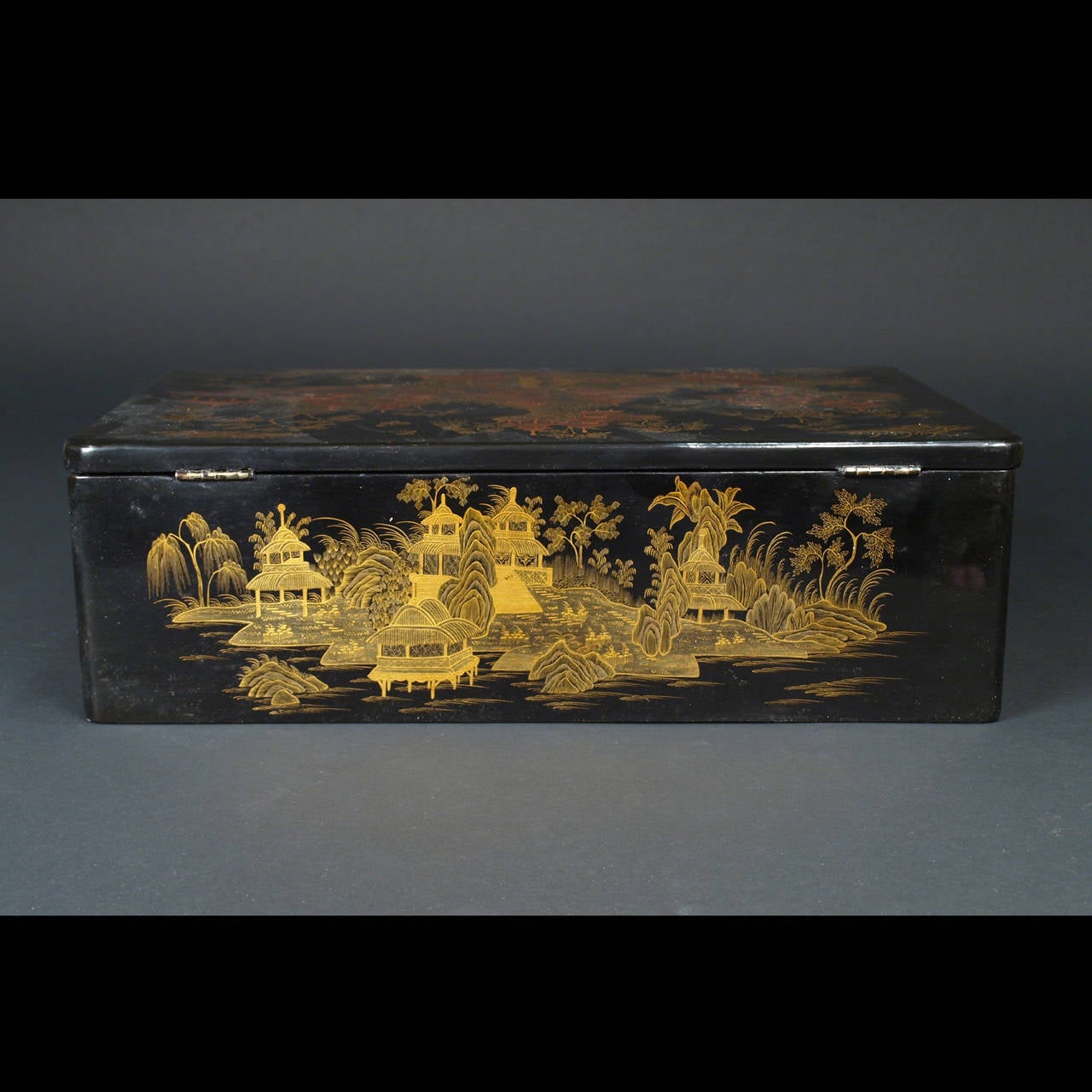 Painted Chinese Export Lacquer Sewing Box, 19th Century For Sale
