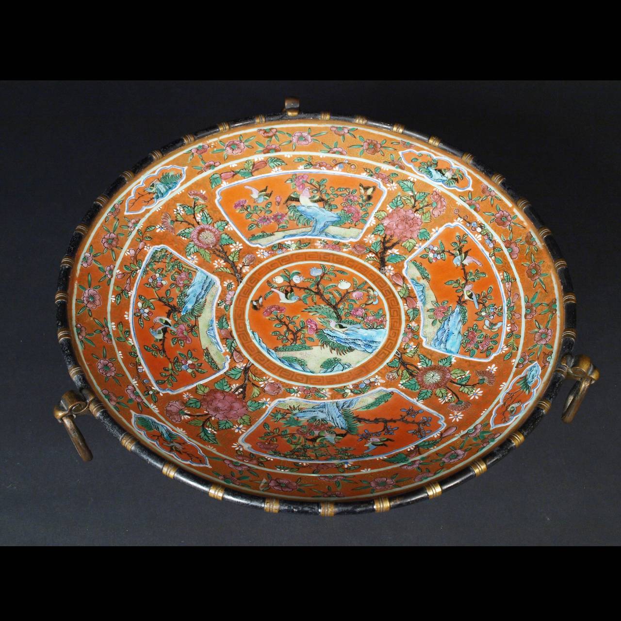 19th Century China, Cantonese Charger with French Chinoiserie Bronze Mount For Sale