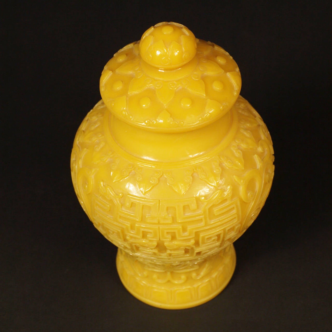 Carved China, Yellow Peking glass covered vase, Qing Dynasty.