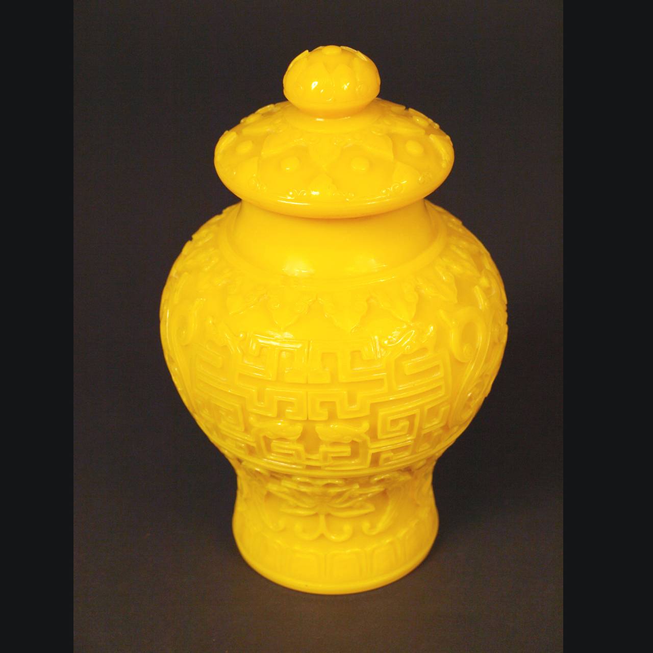 Chinese China, Yellow Peking glass covered vase, Qing Dynasty.