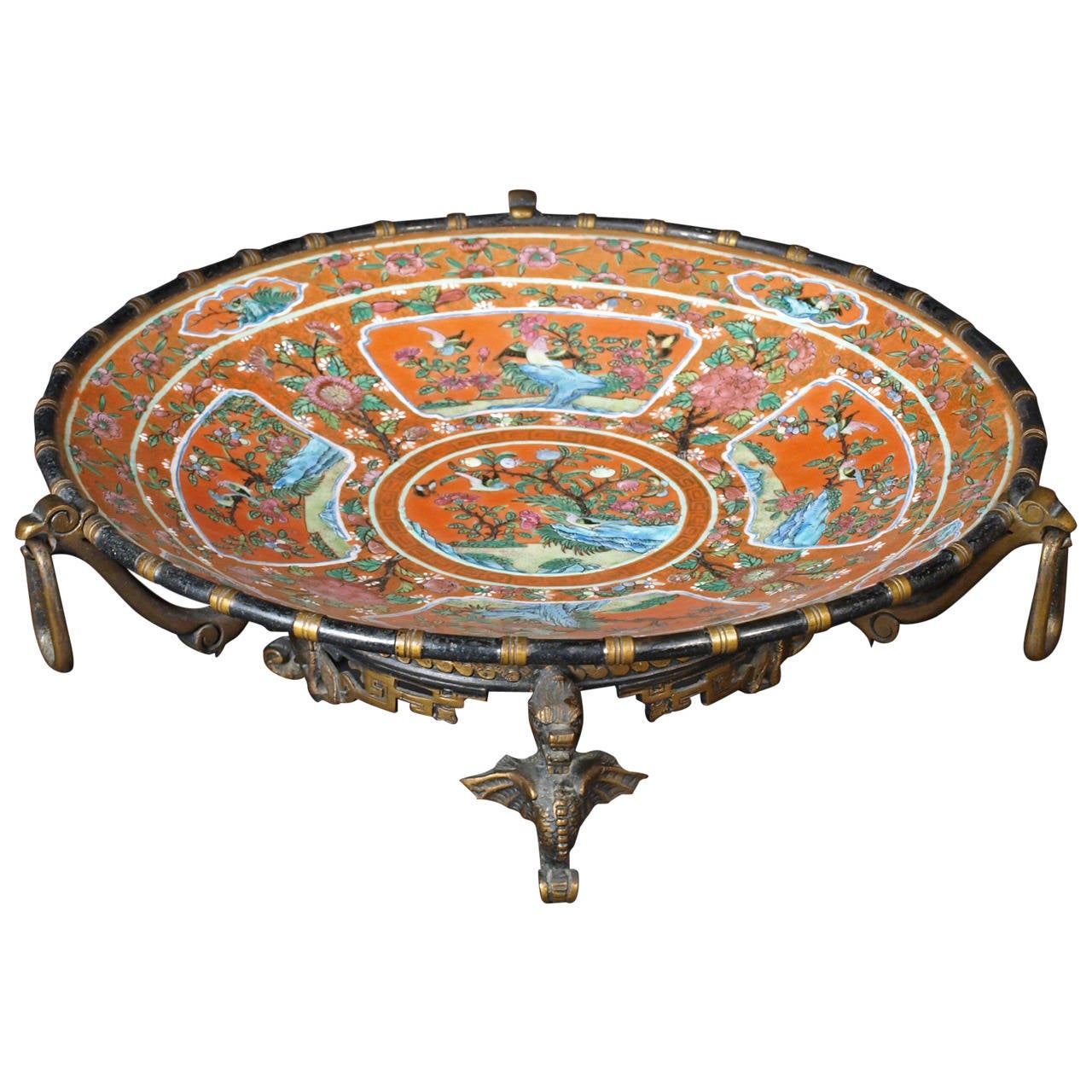 China, Cantonese Charger with French Chinoiserie Bronze Mount For Sale