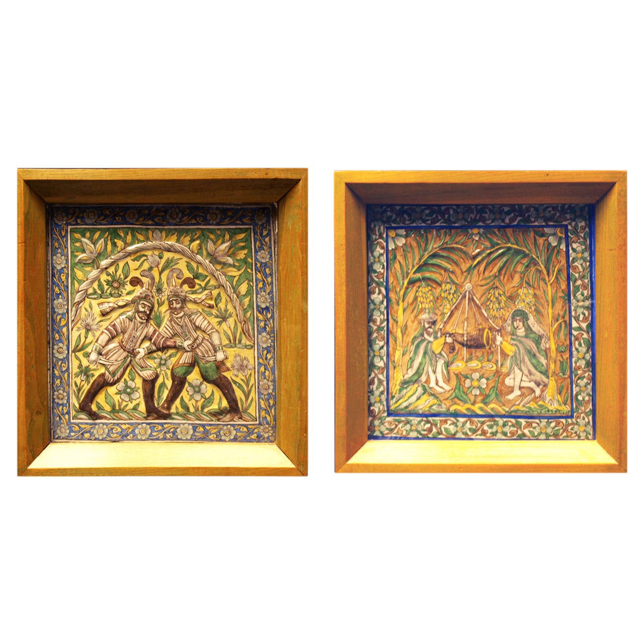 Pair of Qajar Tiles, circa 1900 For Sale