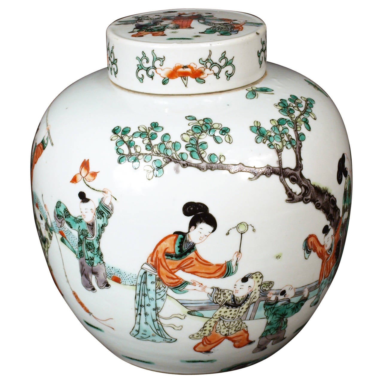 19th Century Chinese Famille Verte Ginger Jar For Sale