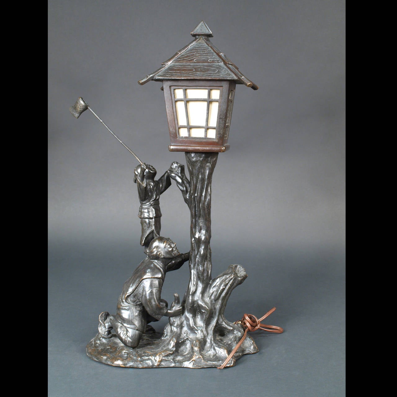 Very Original Japanese Bronze Lamp, Late Meiji Period For Sale 3