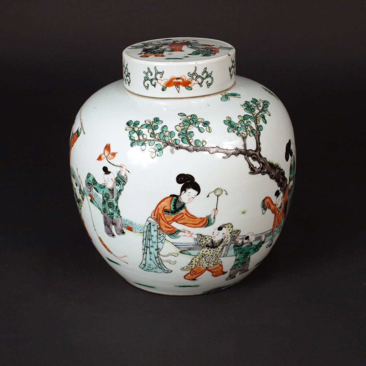 Porcelain 19th Century Chinese Famille Verte Ginger Jar For Sale