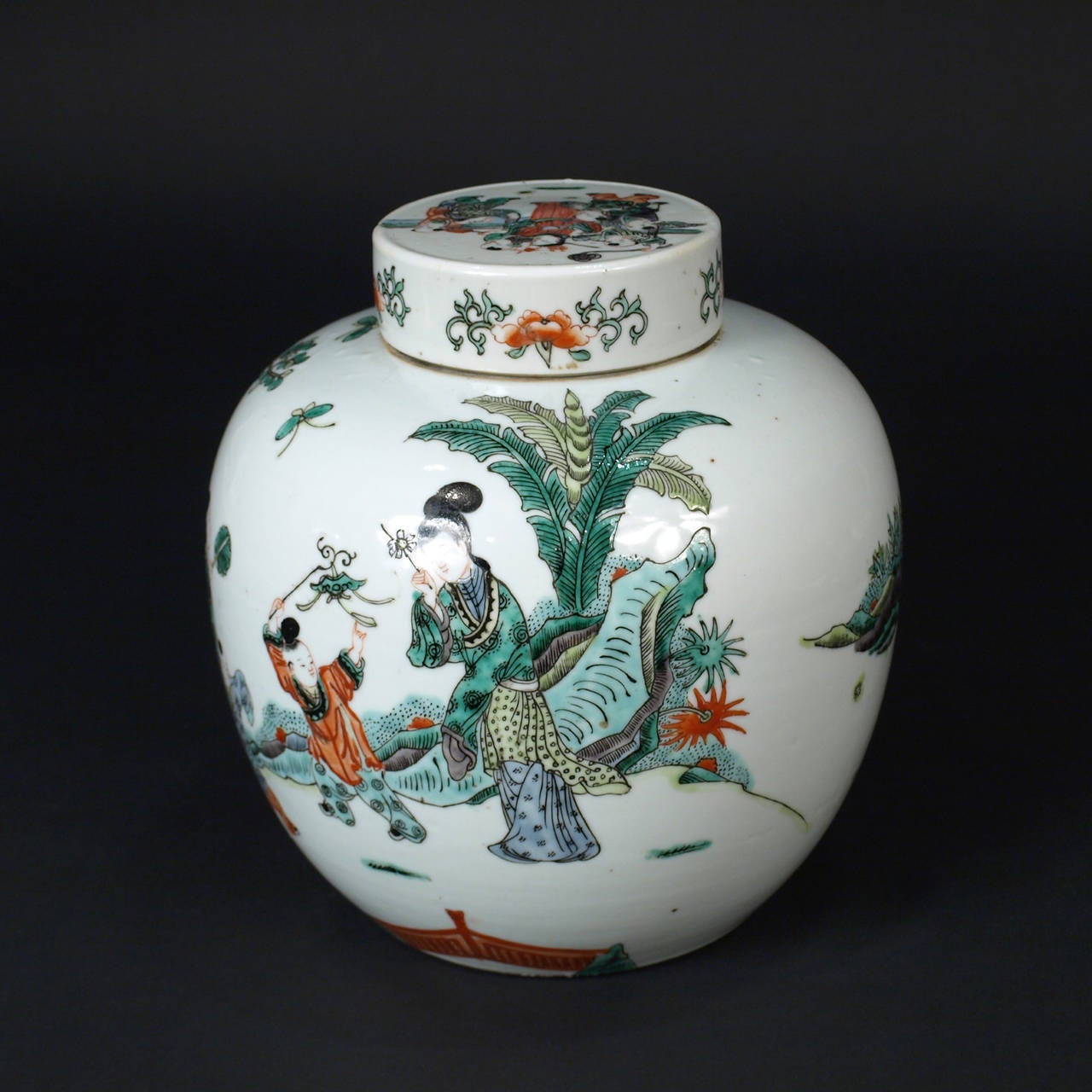 Painted 19th Century Chinese Famille Verte Ginger Jar For Sale