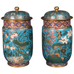Antique Pair of Zhuang Guan Cloisonné Vases, China, 18th Century