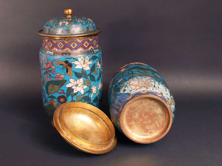 18th Century and Earlier Pair of Zhuang Guan Cloisonné Vases, China, 18th Century