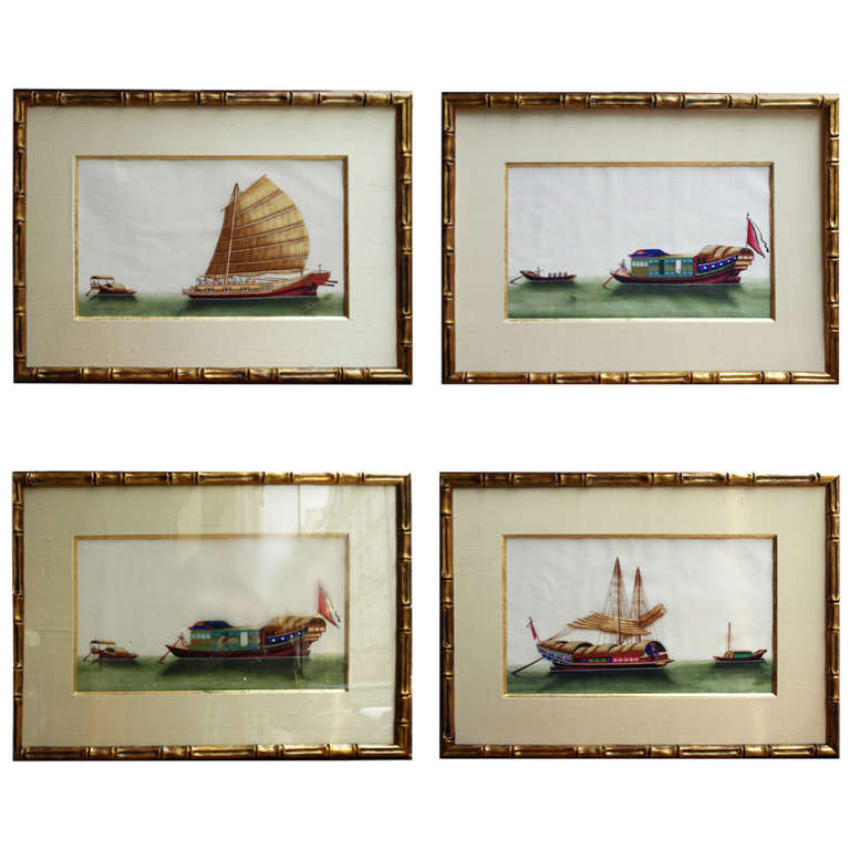 China Trade Paintings of Boats, Circa 1850 For Sale