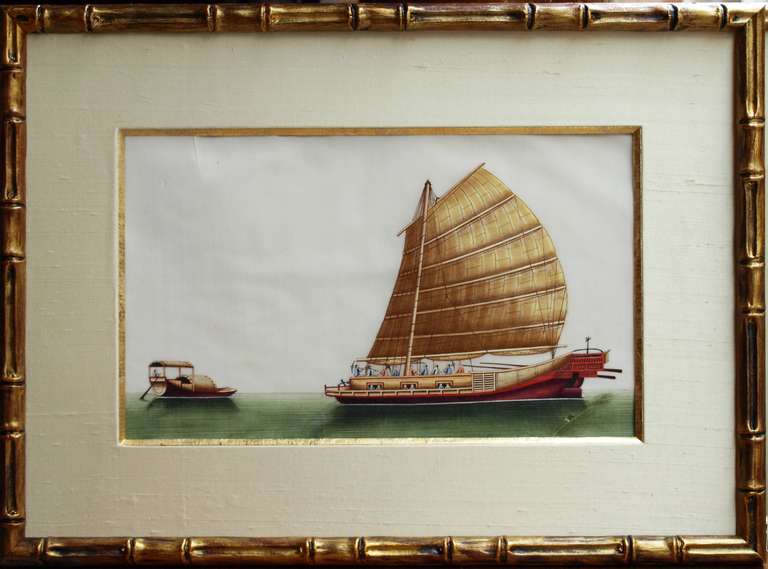 Chinese China Trade Paintings of Boats, Circa 1850 For Sale