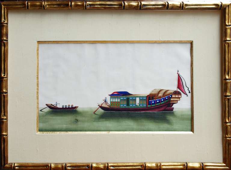 China Trade Paintings of Boats, Circa 1850 In Fair Condition For Sale In Paris, FR