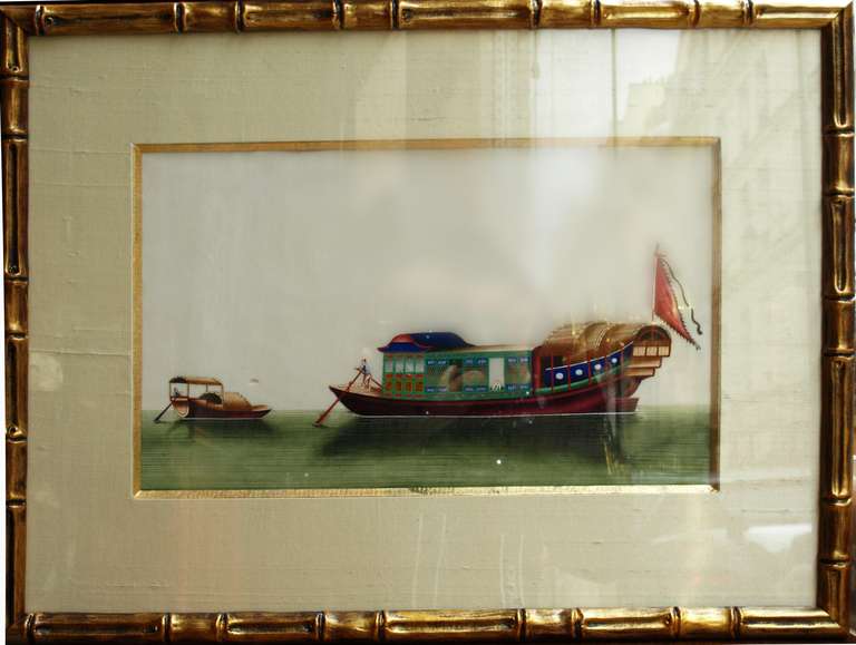 19th Century China Trade Paintings of Boats, Circa 1850 For Sale