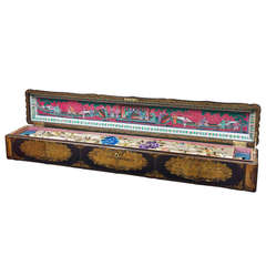 Unique Lacquered Box with Silk Scroll, China, 1882