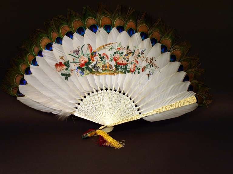 Chinese Export Fan Painted on Feathers ca. 1820-1830
