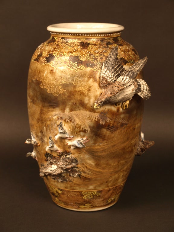 Japanese Pair Of Satsuma Vases By Makuzu Kosan