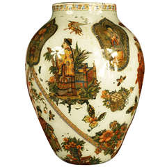 19th Century  Decalcomania Chinoiserie Decorated Blown glass Vase