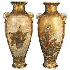 Japan, Large Pair of Satsuma Vases. Meiji Period.