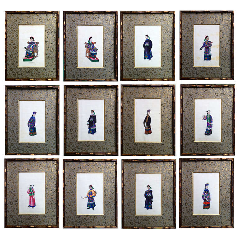 China, 12 China Trade Paintings on Pith Paper, 19th Century