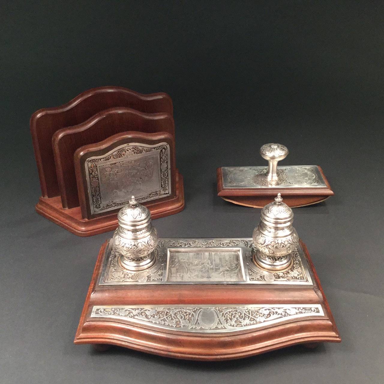 19th Century Late 19th century French Desk set with beautifull Inkwell. For Sale