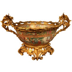Antique Cantonese Punch Bowl with Bronze Mount