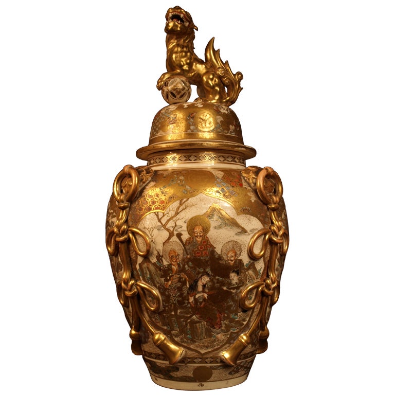 Satsuma, Large Meiji Covered Vase For Sale