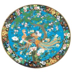 Very Large Meiji Cloisonne Charger on Stand