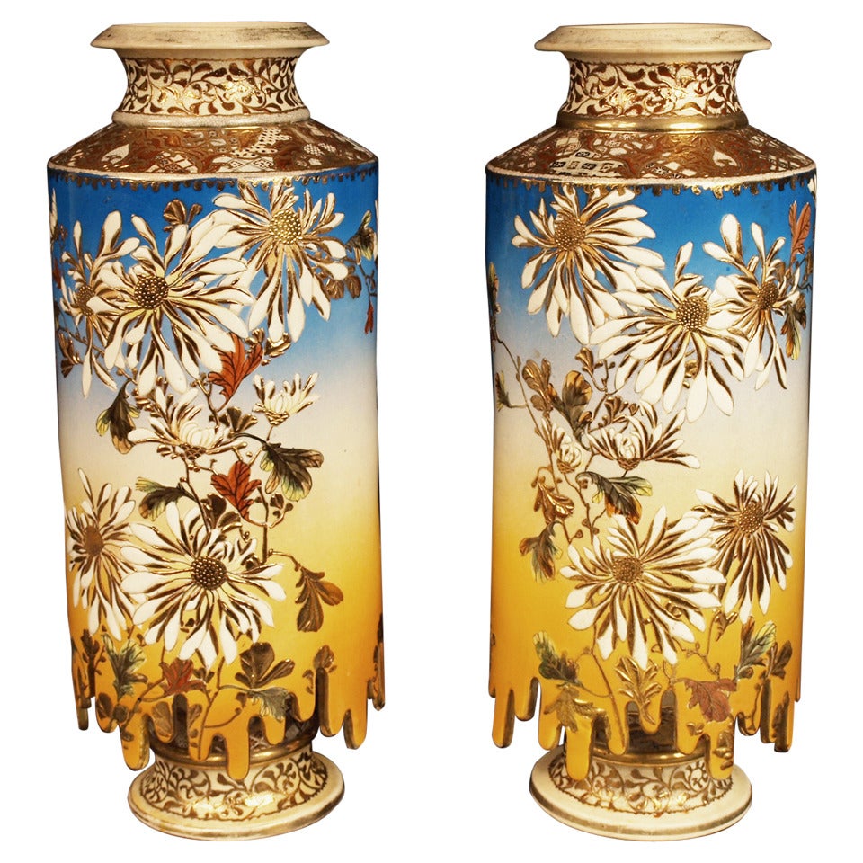 Satsuma, Pair of Unusual Vases For Sale