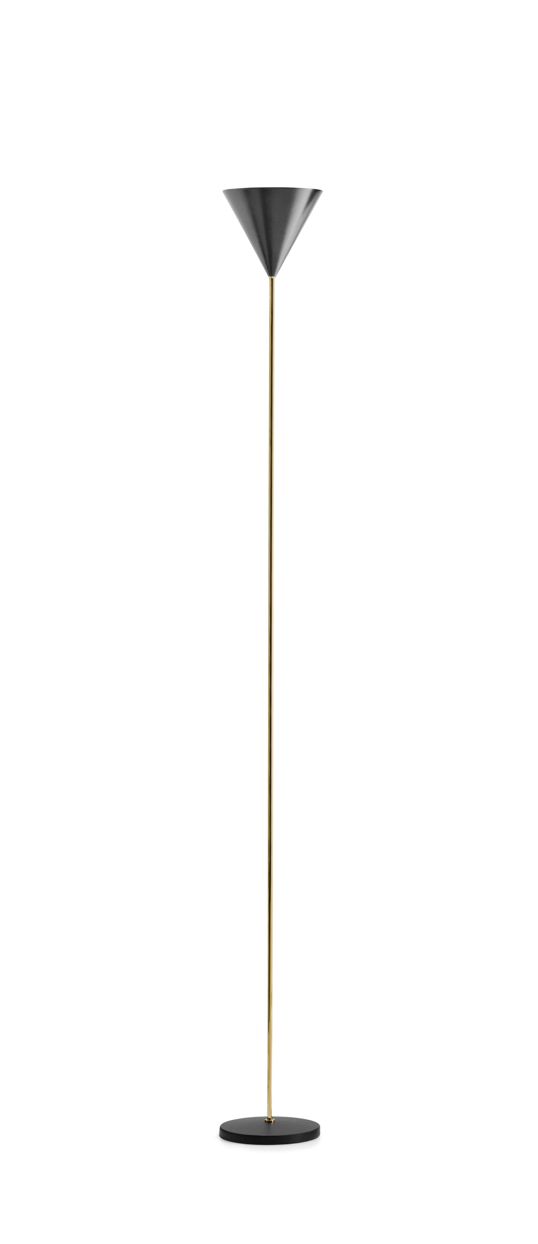 For Sale: Brown (0580T - Brass Finish) Azucena Imbuto Floor Lamp in Black Cone by Luigi Caccia Dominioni