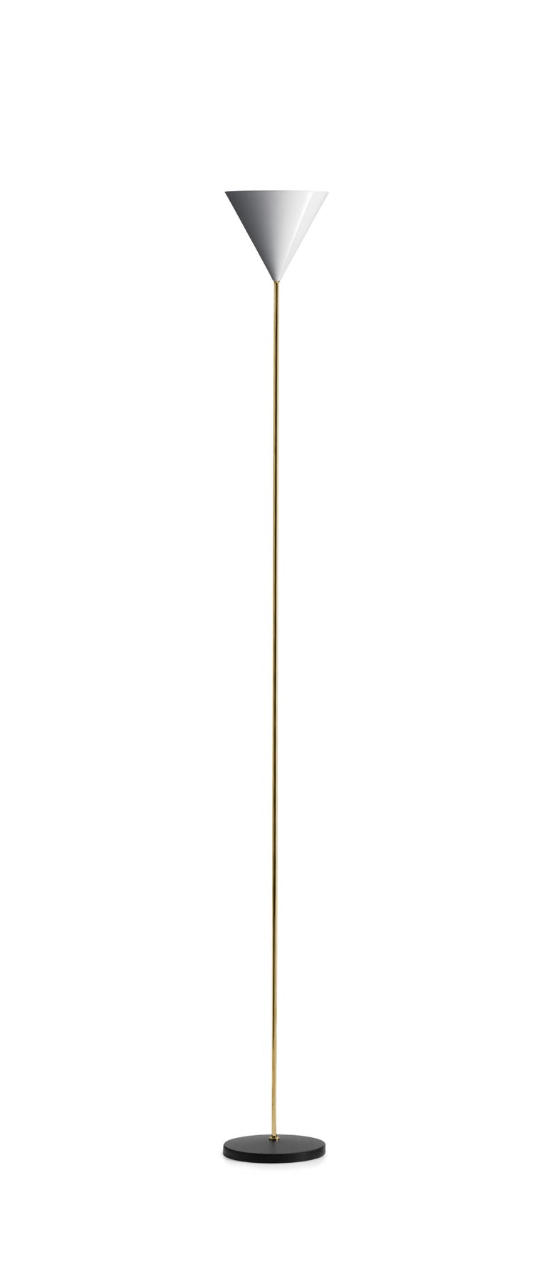 For Sale: Brown (0580T - Brass Finish) Azucena Imbuto Floor Lamp in White Cone by Luigi Caccia Dominioni