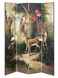 Antique 19th Century Painted Wallpaper Panel Screen