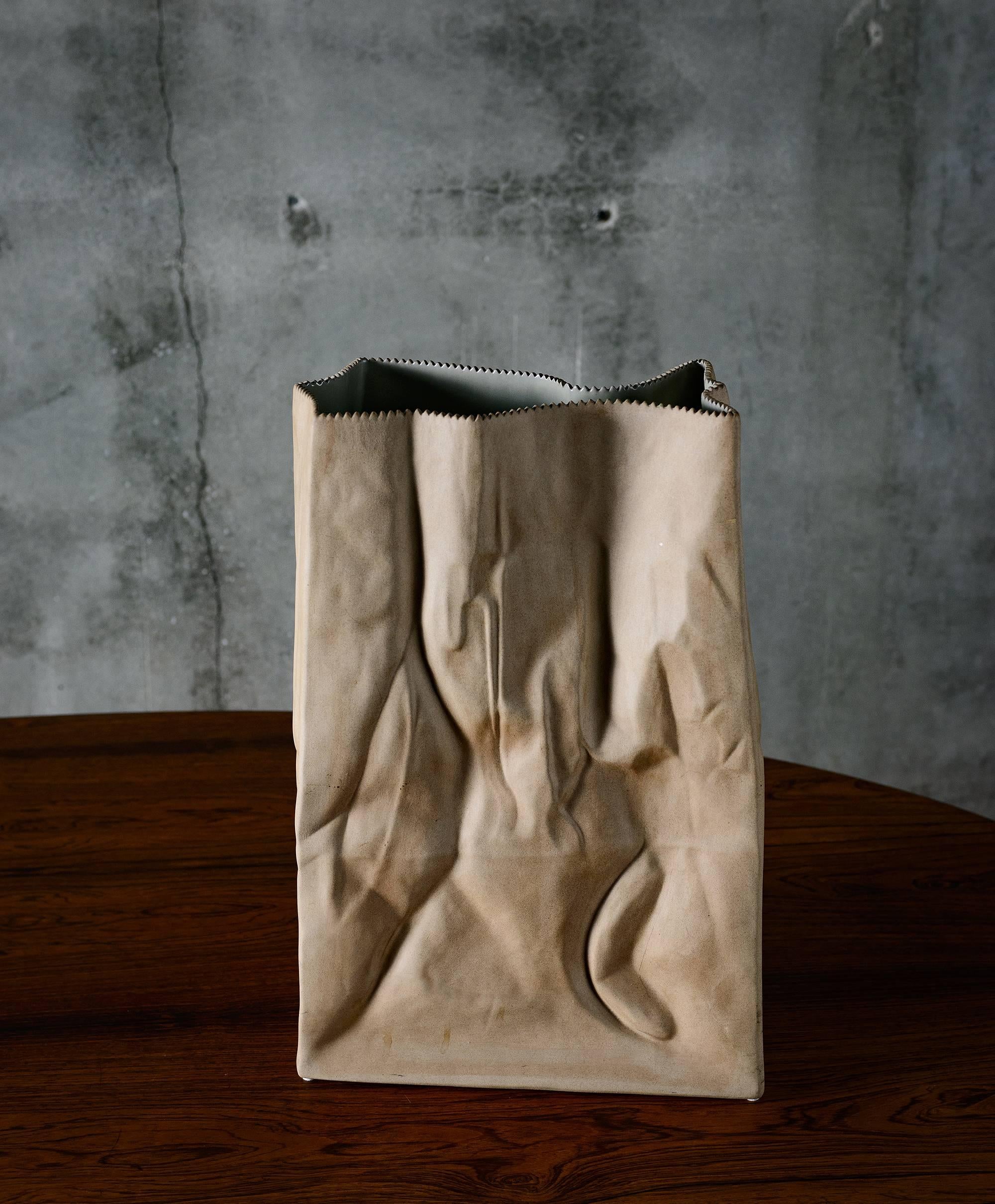 Finnish Tapio Wirkkala Porcelain Monumental Paper Bag Vase, 1977