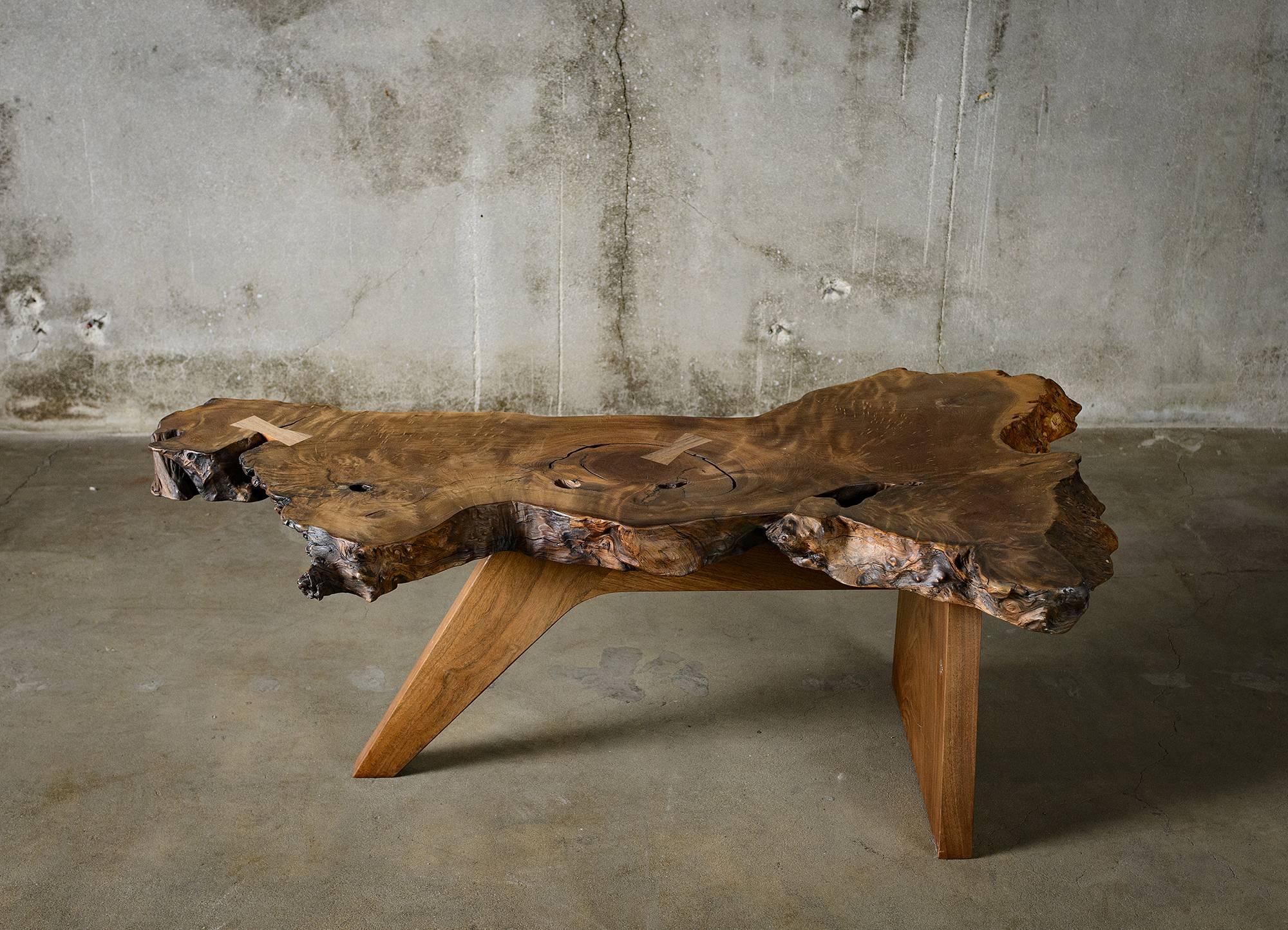 Wood Mira Nakashima Free Form Coffee Table with Burlwood Top