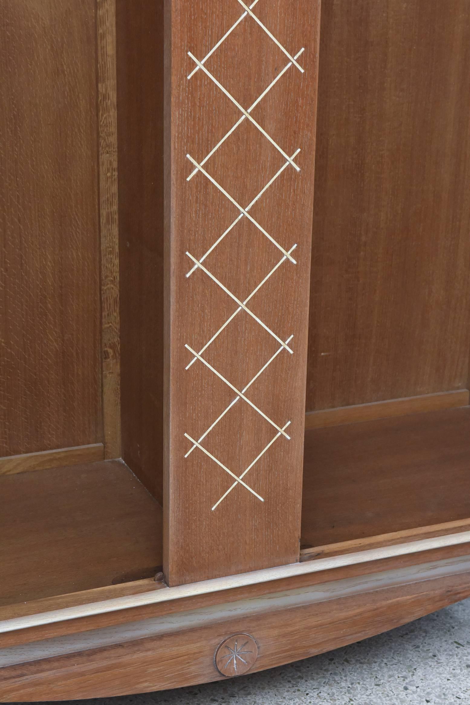 20th Century Pierre Petit French Modern Limed Oak and Parchment Tall Cabinet, 1940s For Sale
