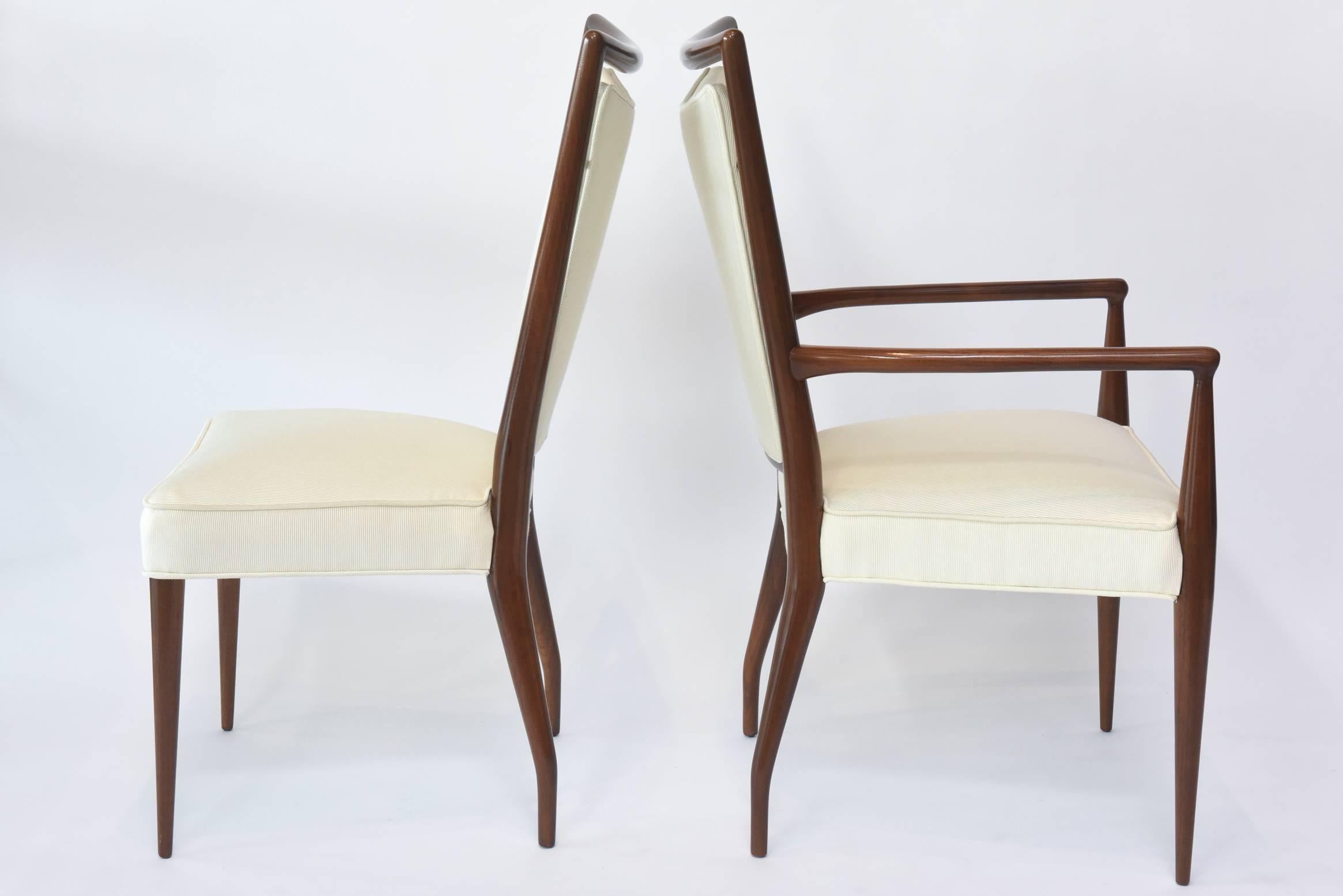 J. Stuart Clingman Set of 14 American Walnut and Brass Dining Chairs, 1950s In Excellent Condition In Hollywood, FL