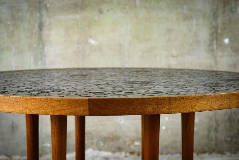 Marshall Studios Dining Table with Round Black Glazed Tiles and Walnut