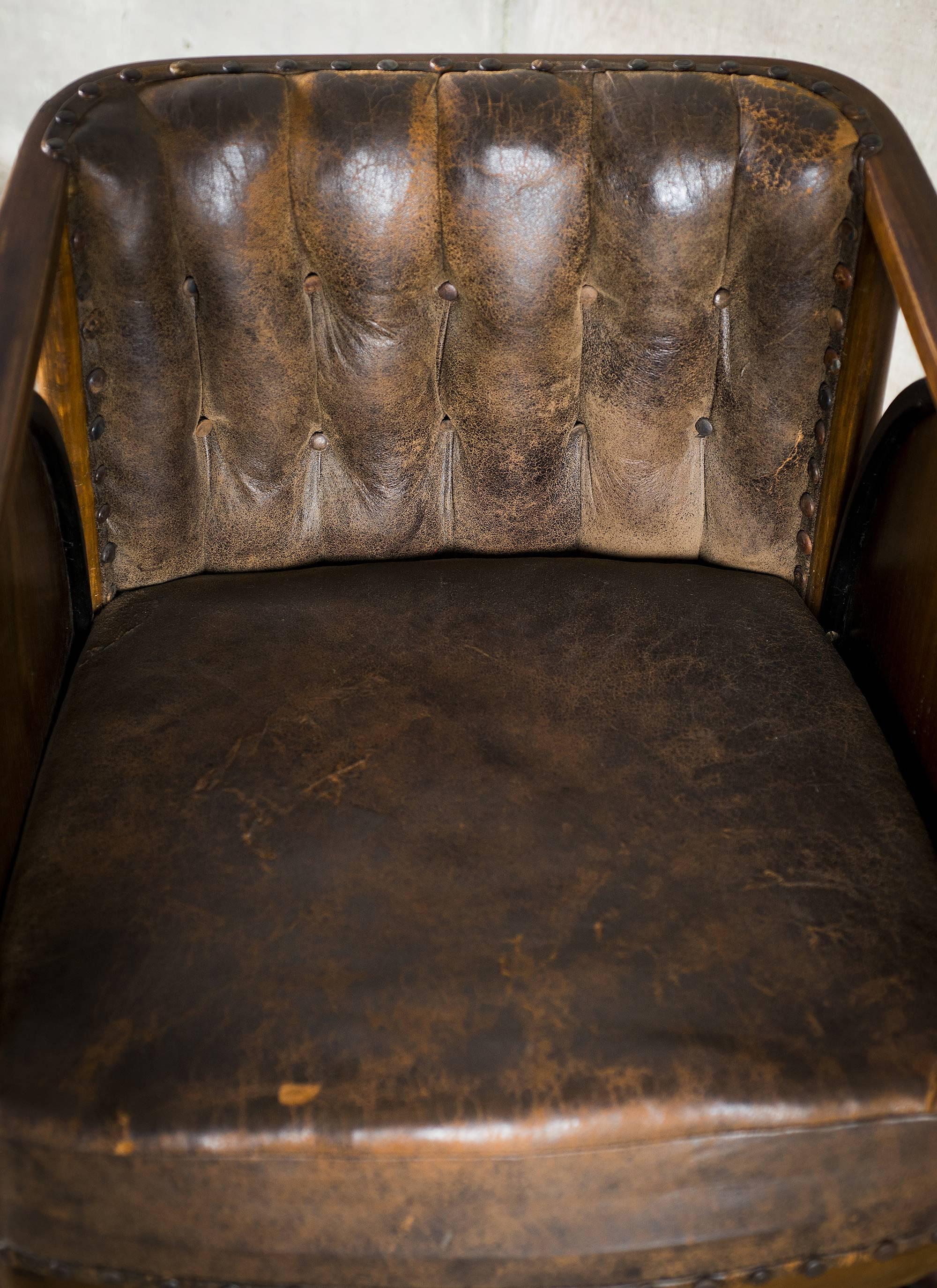 Austrian Kolomon Moser or Josef Hoffman Armchair Beechwood, Marquetry and Leather, 1907 For Sale