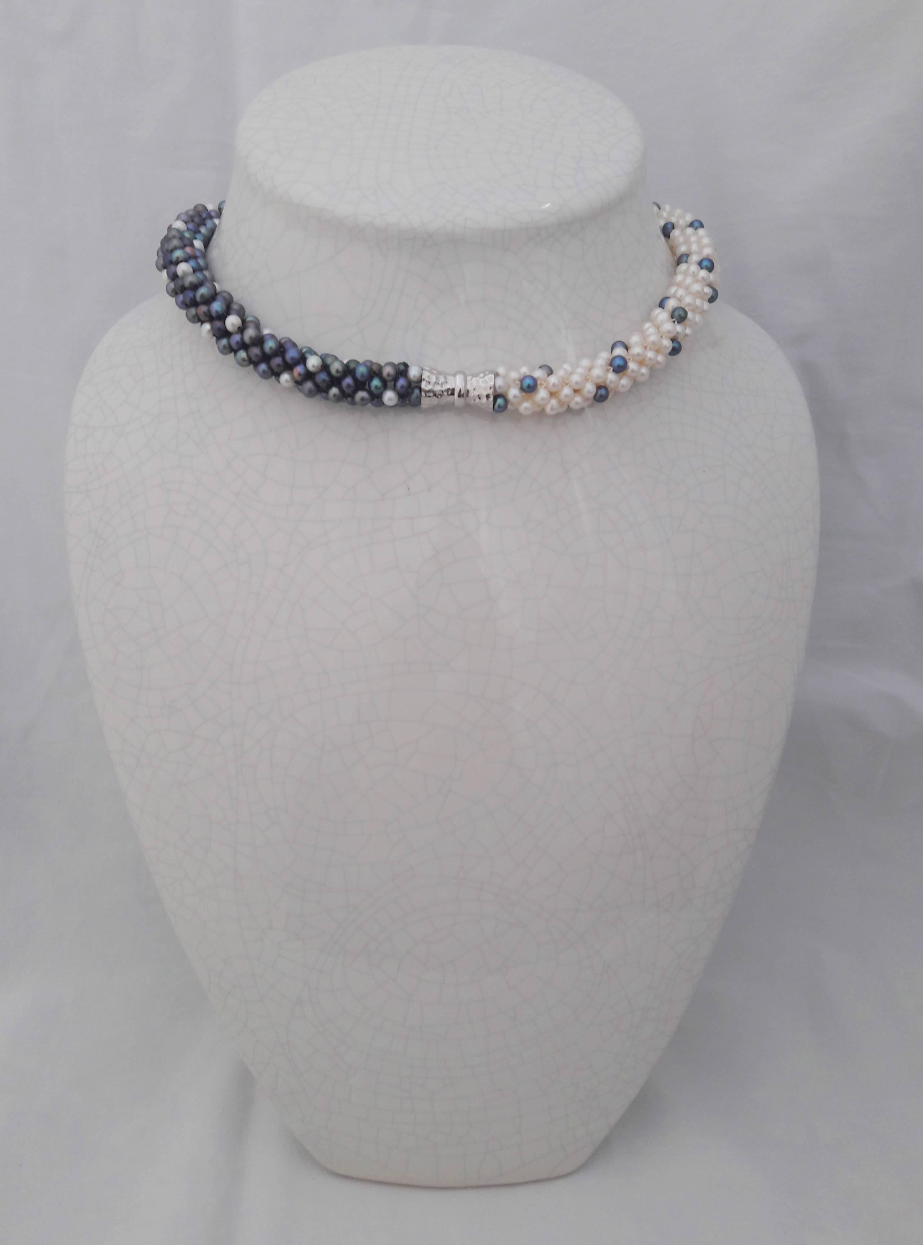 black rope necklace with pearl