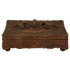 Antique Intricate Hand Carved French Dresser Box with Key