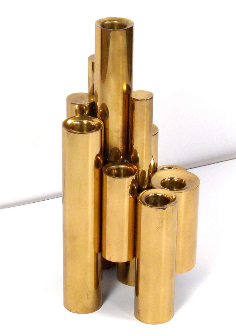 Mid-Century Modern Iconic Tubular Brass Candleholder by Gio Ponti